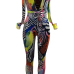  Sexy Deep V Neck Hollow-out Printed Polyester One-piece Jumpsuits