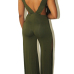  Sexy Deep V Neck Kick Pleat Green Polyester One-piece Jumpsuits