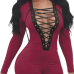  Sexy Deep V Neck Lace-up Hollow-out Wine Red Polyester One-piece Jumpsuits