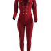  Sexy Deep V Neck Lace-up Red Polyester One-piece Jumpsuits