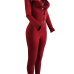  Sexy Deep V Neck Lace-up Red Polyester One-piece Jumpsuits