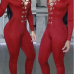  Sexy Deep V Neck Lace-up Red Polyester One-piece Jumpsuits