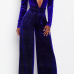  Sexy Deep V Neck Royalblue Velvet One-piece Jumpsuits