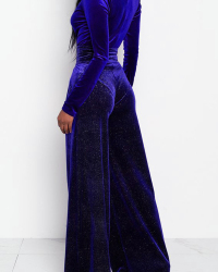  Sexy Deep V Neck Royalblue Velvet One-piece Jumpsuits