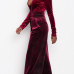  Sexy Deep V Neck Wine Red Velvet One-piece Jumpsuits