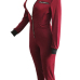  Sexy Deep V Neck Zipper Design Wine Red Polyester One-piece Jumpsuits