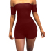  Sexy Dew Shoulder Hollow-out Wine Red Cotton Blends One-piece Skinny Jumpsuits