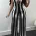  Sexy Dew Shoulder Striped Black-gold Polyester One-piece Jumpsuits