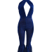  Sexy Halter Neck Backless Blue Polyester One-piece Jumpsuits