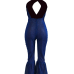  Sexy Halter Neck Backless Blue Polyester One-piece Jumpsuits