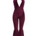  Sexy Halter Neck Backless Purple Polyester One-piece Jumpsuits