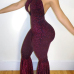  Sexy Halter Neck Backless Purple Polyester One-piece Jumpsuits