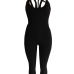  Sexy Halter Neck Hollow-out Black Polyester One-piece Jumpsuits