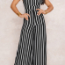  Sexy Halter Neck Striped Patchwork Backless Black Polyester One-piece Jumpsuits(Without Belt)