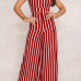  Sexy Halter Neck Striped Patchwork Backless Red Polyester One-piece Jumpsuits(Without Belt)