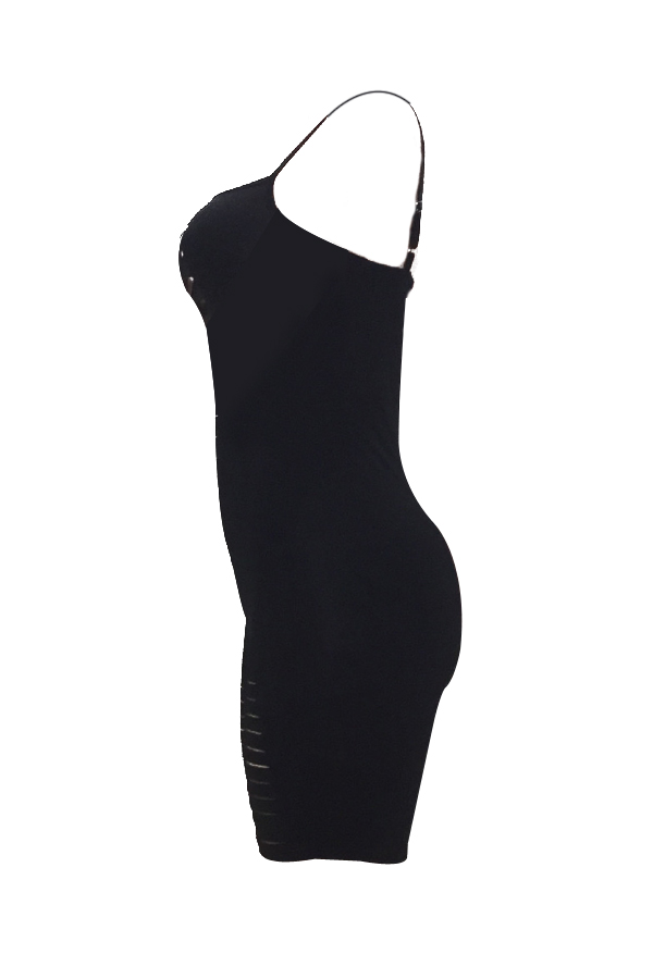  Sexy Hollow-out Black Cotton One-piece Skinny Jumpsuits