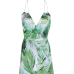  Sexy Lace-up Backless Leaf Printed Green Polyester One-piece Short Jumpsuits