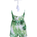  Sexy Lace-up Backless Leaf Printed Green Polyester One-piece Short Jumpsuits