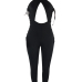  Sexy Lace-up Hollow-out Black Cotton One-piece Skinny Jumpsuits