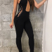  Sexy Lace-up Hollow-out Black Cotton One-piece Skinny Jumpsuits