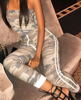  Sexy Off-shoulder Camouflage Printed Polyester One-piece Jumpsuits