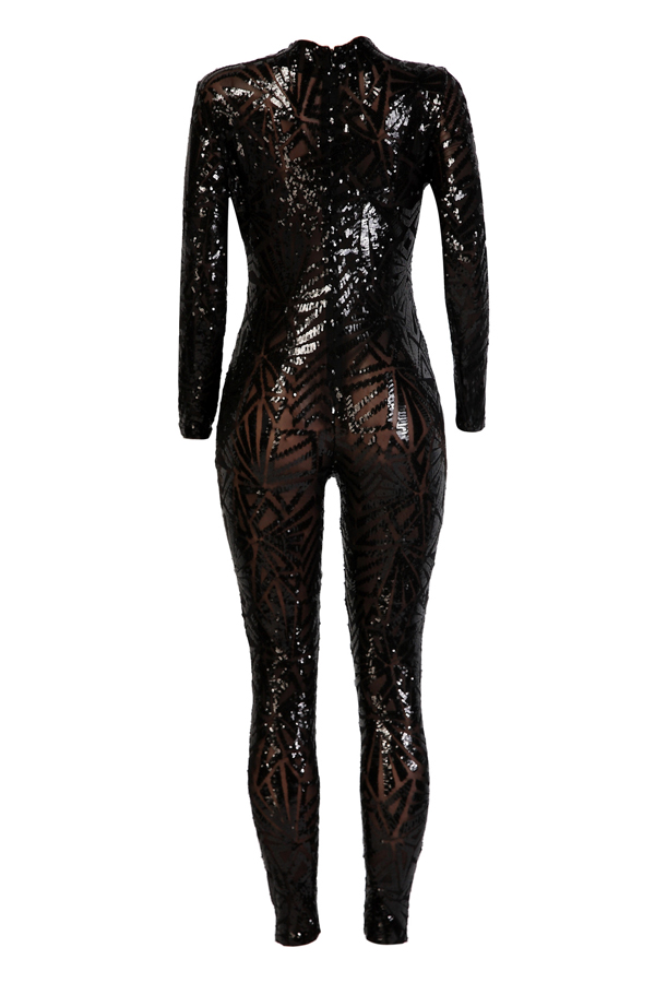  Sexy Printed See-Through Black Polyester One-piece Jumpsuits(Without Lining)