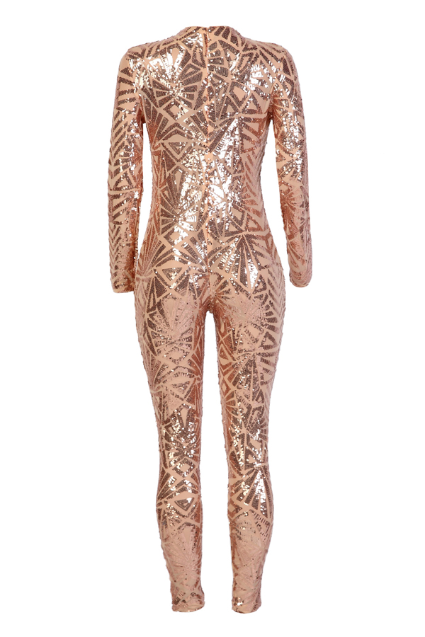  Sexy Printed See-Through Rose Gold Polyester One-piece Jumpsuits(Without Lining)