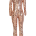  Sexy Printed See-Through Rose Gold Polyester One-piece Jumpsuits(Without Lining)