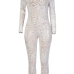  Sexy Printed See-Through White Polyester One-piece Jumpsuits(Without Lining)