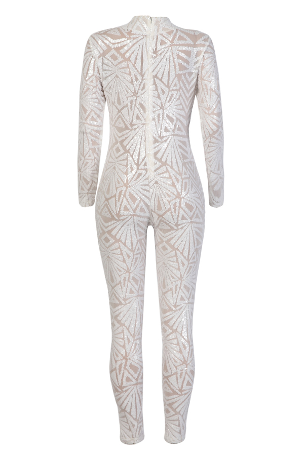  Sexy Printed See-Through White Polyester One-piece Jumpsuits(Without Lining)