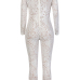  Sexy Printed See-Through White Polyester One-piece Jumpsuits(Without Lining)