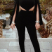  Sexy Round Neck Backless Black Polyester One-piece Jumpsuits