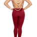  Sexy Round Neck Backless Chain Of Pearls Decoration Wine Red Terylene+Cotton One-piece Jumpsuits