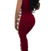  Sexy Round Neck Hollow-out Wine Red Polyester One-piece Jumpsuits