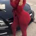  Sexy Round Neck Hollow-out Wine Red Polyester One-piece Skinny Jumpsuits