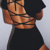  Sexy Round Neck Lace-up Hollow-out Black Polyester One-piece Bodysuit