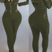  Sexy Round Neck Long Sleeves Gauze Patchwork Army Green Polyester One-piece Skinny Jumpsuits