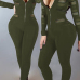  Sexy Round Neck Long Sleeves Gauze Patchwork Army Green Polyester One-piece Skinny Jumpsuits