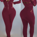  Sexy Round Neck Long Sleeves Gauze Patchwork Wine Red Polyester One-piece Skinny Jumpsuits