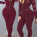  Sexy Round Neck Long Sleeves Gauze Patchwork Wine Red Polyester One-piece Skinny Jumpsuits