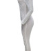  Sexy Round Neck See-Through Hot Drilling Decorative White Polyester One-piece Jumpsuits(Without Lining)