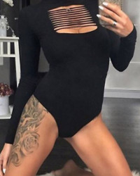  Sexy Round Neck Tassels Design Black Polyester One-piece Jumpsuits