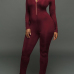  Sexy Round Neck Zipper Design Jujube-red Milk Fiber One-piece Skinny Jumpsuits