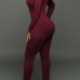  Sexy Round Neck Zipper Design Jujube-red Milk Fiber One-piece Skinny Jumpsuits