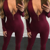  Sexy Round Neck Zipper Design Jujube-red Milk Fiber One-piece Skinny Jumpsuits