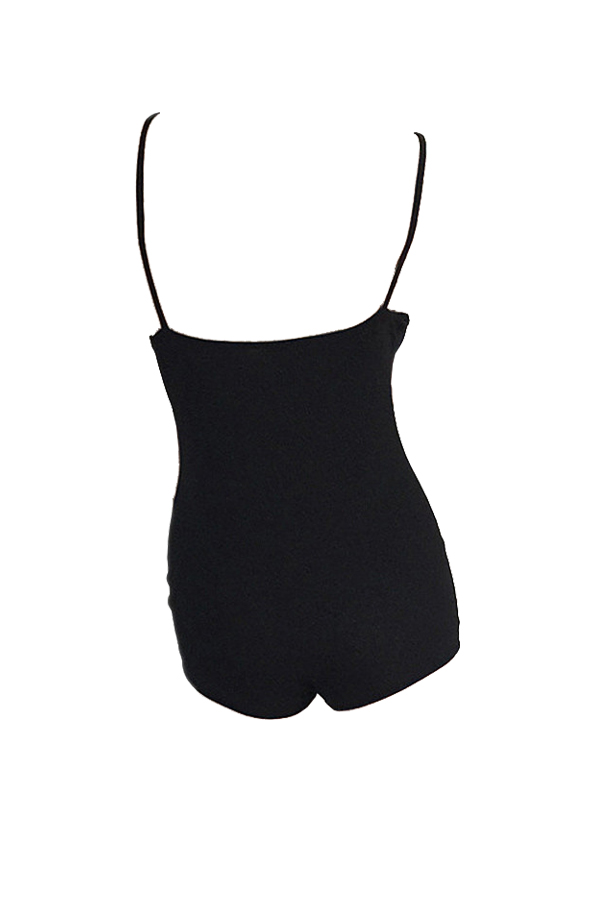  Sexy Spaghetti Strap Sleeveless Black Cotton One-piece Short Jumpsuit