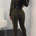  Sexy Stand Collar Hollow-out Striped Polyester One-piece Jumpsuits