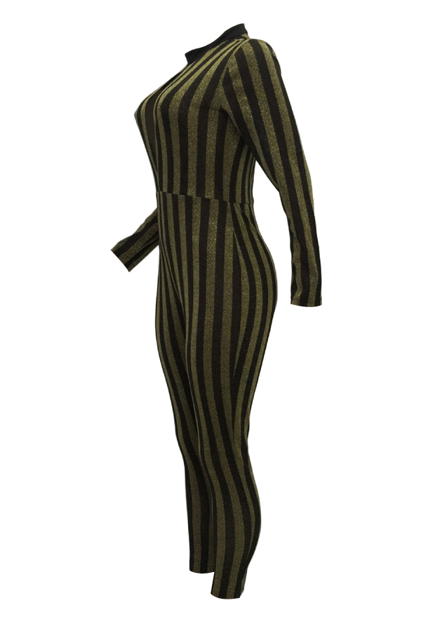  Sexy Stand Collar Hollow-out Striped Polyester One-piece Jumpsuits