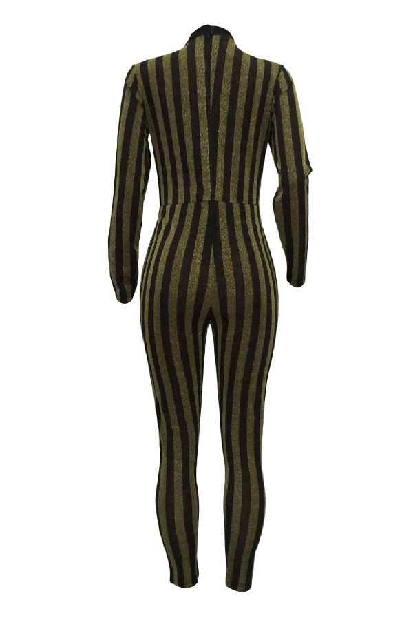  Sexy Stand Collar Hollow-out Striped Polyester One-piece Jumpsuits