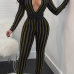  Sexy Stand Collar Hollow-out Striped Polyester One-piece Jumpsuits